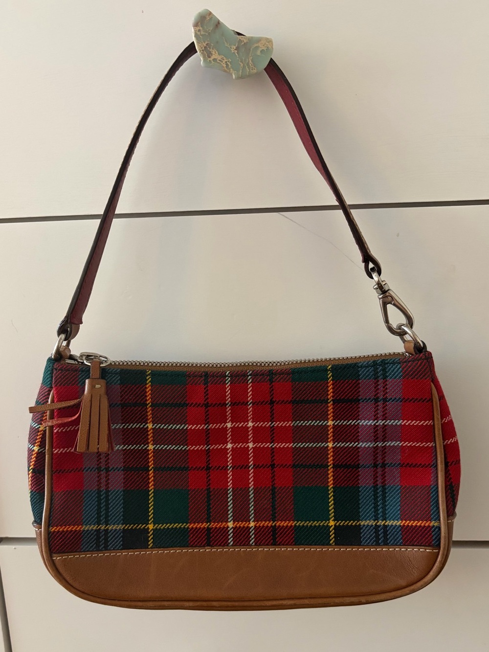 VINTAGE COACH Y2K Plaid Tartan Tassel Demi Pochette Mini Shoulder Baguette Purse - Picture 9 of 14